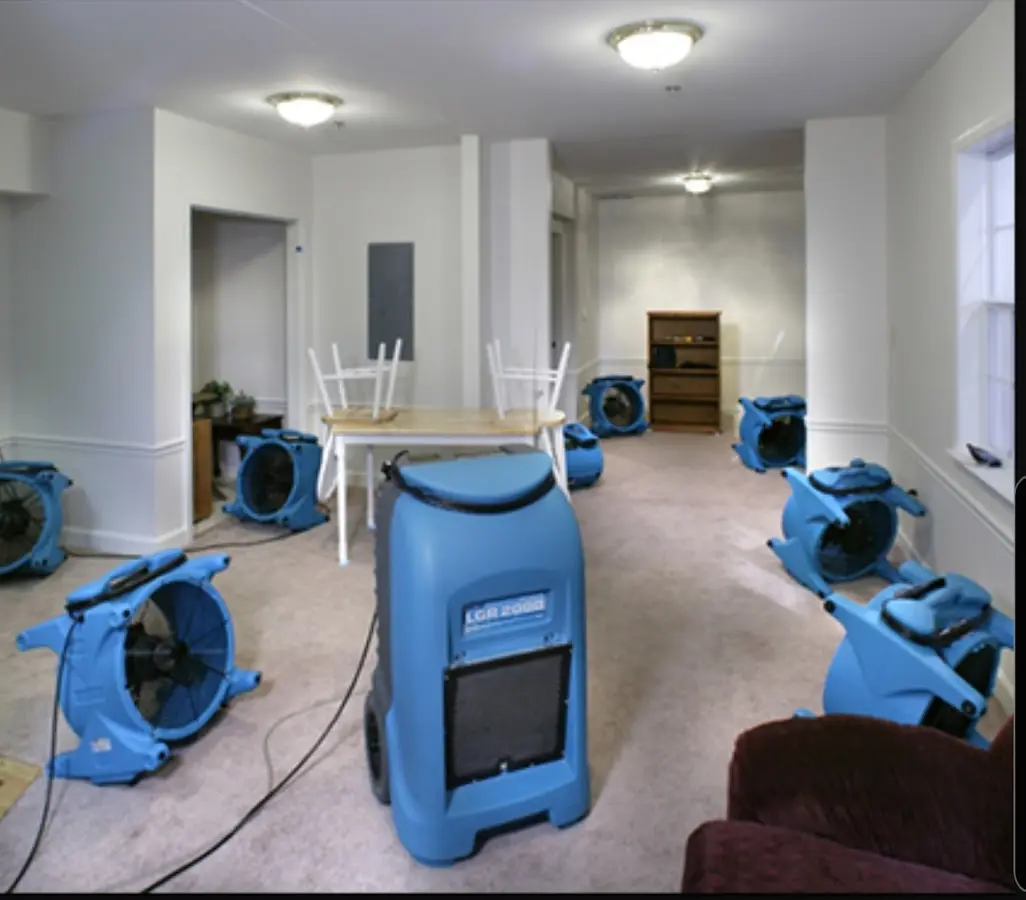 Air movers and dehumidifier setup for Water Damage Restoration in Tamalpais-Homestead Valley